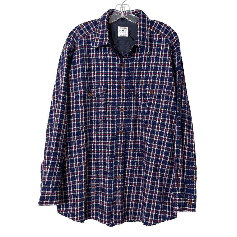 Brooks Brothers Sport Shirt Mens L Blue Red Plaid Wool Blend Made in Italy